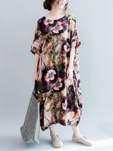 Red Loose Simple Ramie Cotton Dress